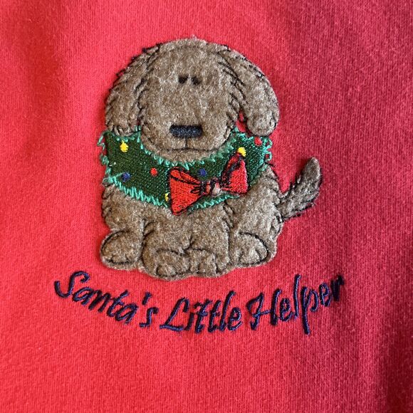 M&C Sportswear Sweatshirt Women’s 1X Red Embroidered Santa Puppy Double Collar - Picture 3 of 10